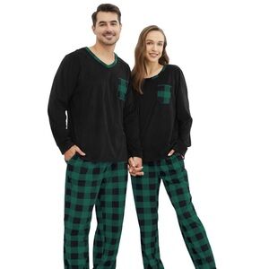 Black and Green Plaid Matching Pajamas L